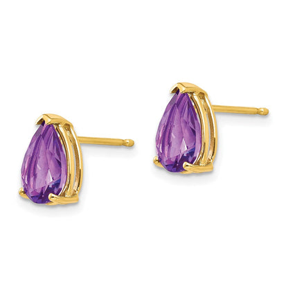 14k Yellow Gold 9x6mm Pear Amethyst Earrings XE82AM