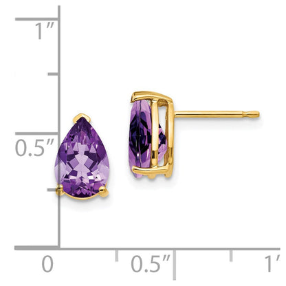 14k Yellow Gold 9x6mm Pear Amethyst Earrings XE82AM