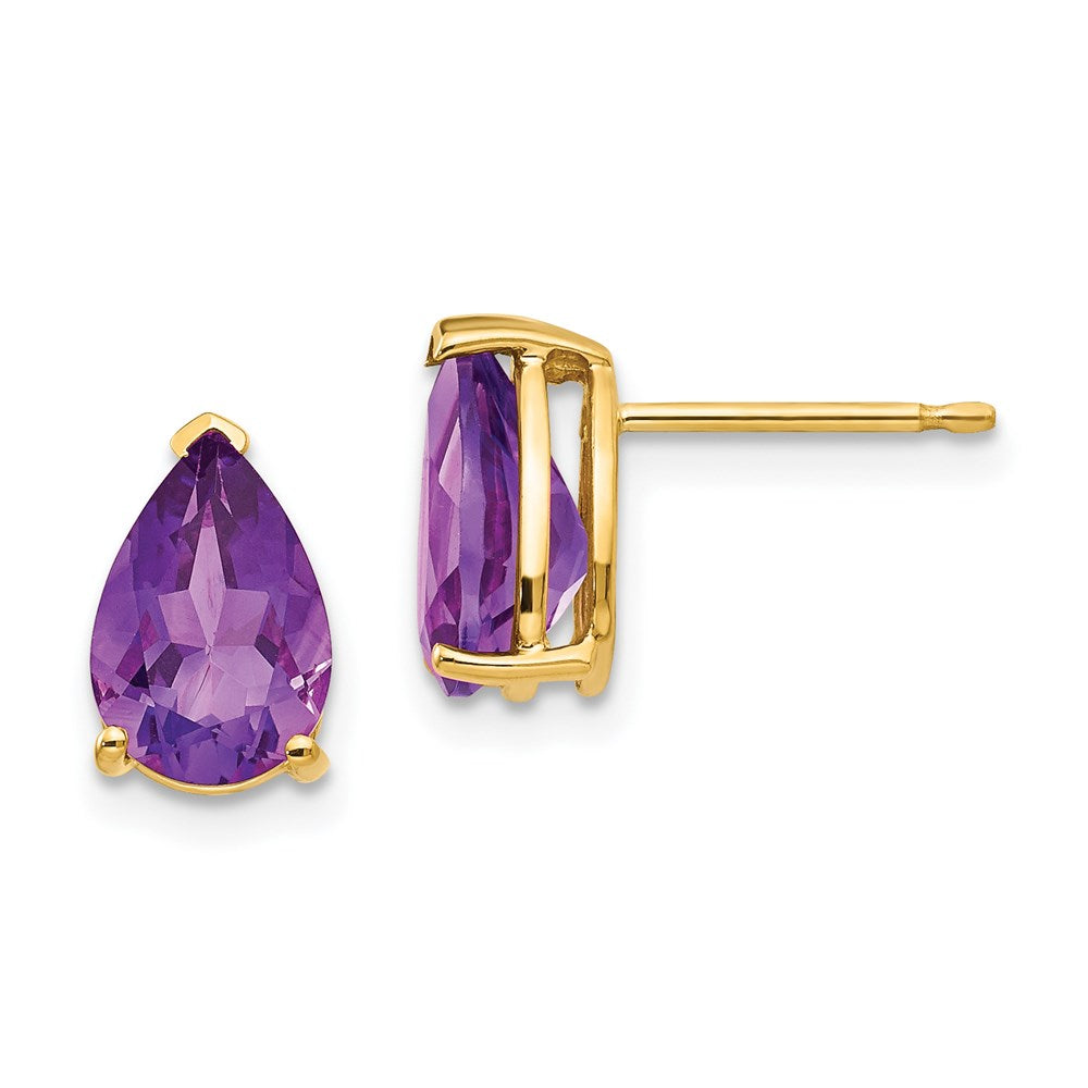 14k Yellow Gold 9x6mm Pear Amethyst Earrings XE82AM