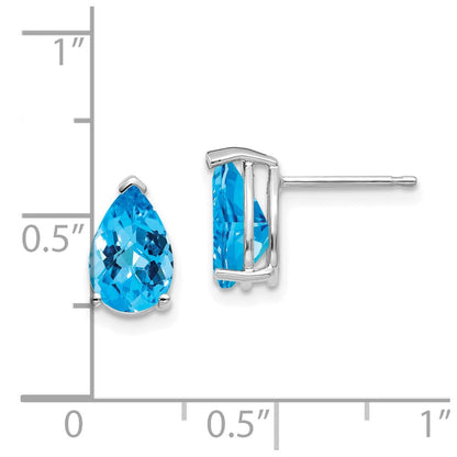 14k White Gold 9x6mm Pear Blue Topaz Checker Earrings XE82WBC