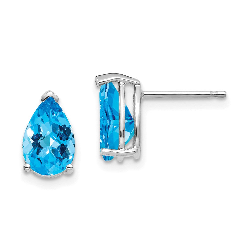 14k White Gold 9x6mm Pear Blue Topaz Checker Earrings XE82WBC