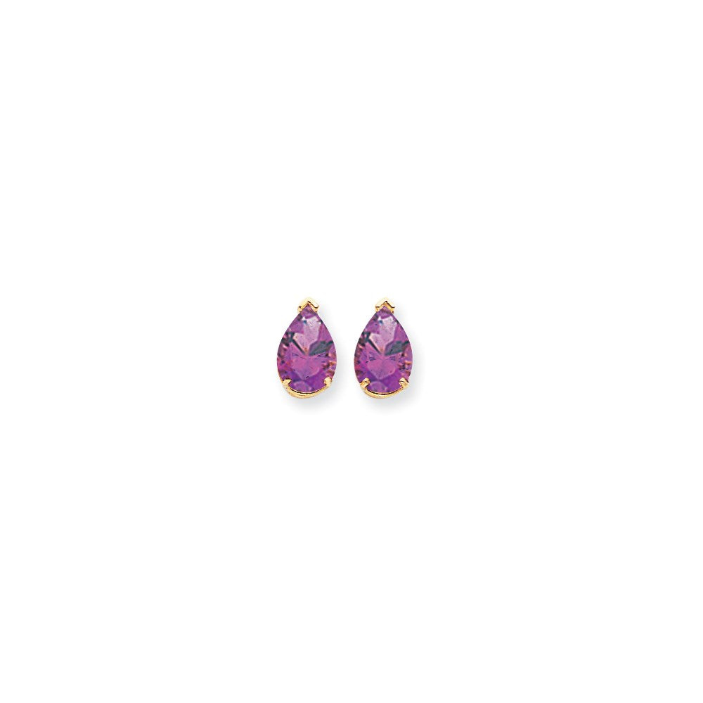14k Yellow Gold 10x7mm Pear Amethyst Checker Earrings XE83AC