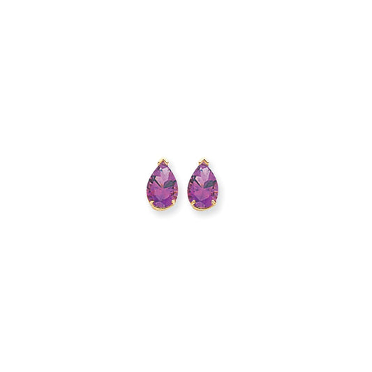 14k Yellow Gold 10x7mm Pear Amethyst Checker Earrings XE83AC