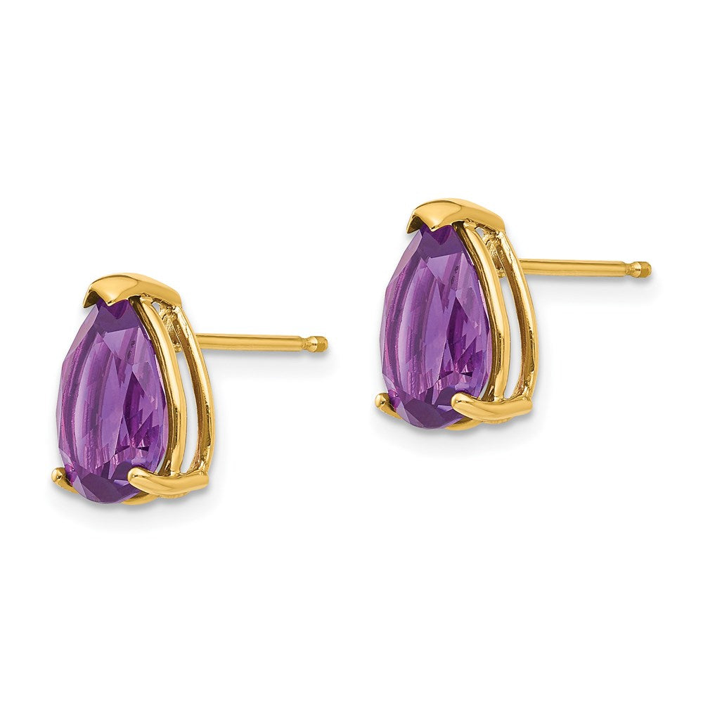 14k Yellow Gold 10x7mm Pear Amethyst Earrings XE83AM