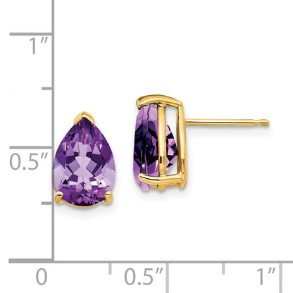 14k Yellow Gold 10x7mm Pear Amethyst Earrings XE83AM