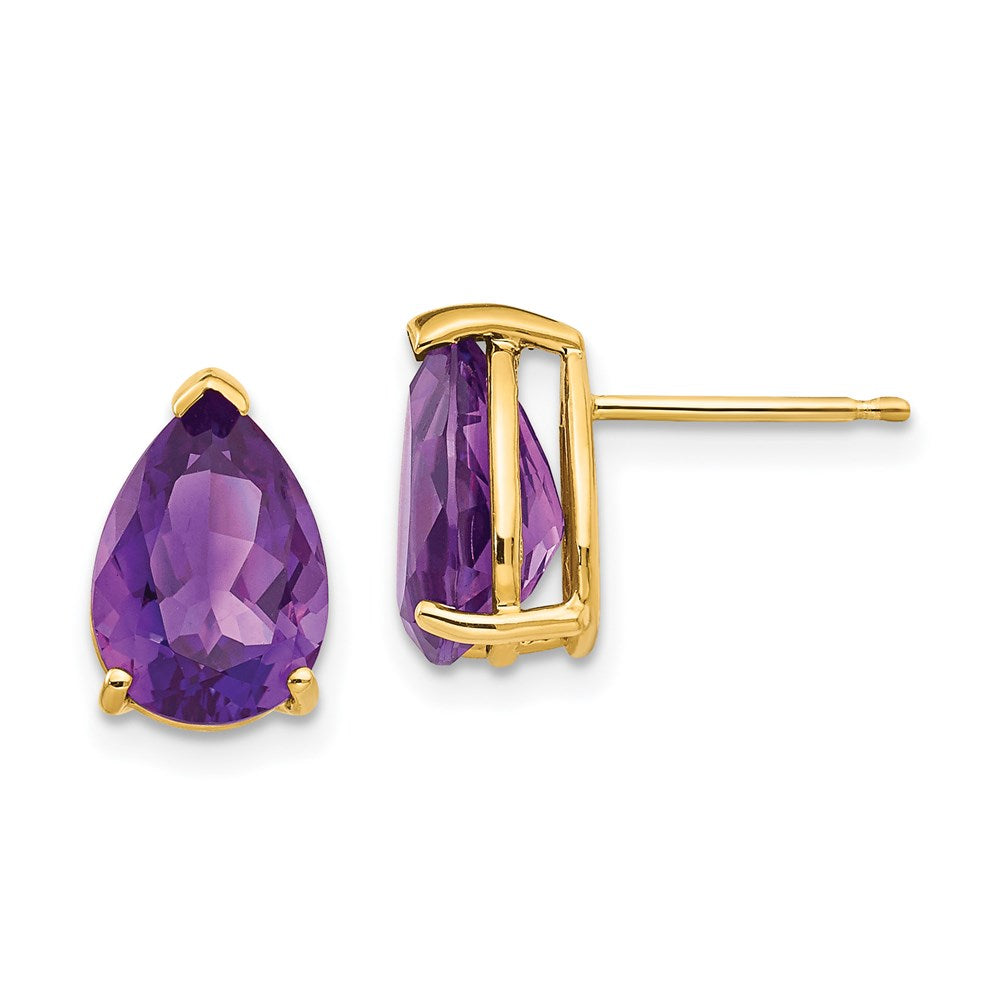 14k Yellow Gold 10x7mm Pear Amethyst Earrings XE83AM