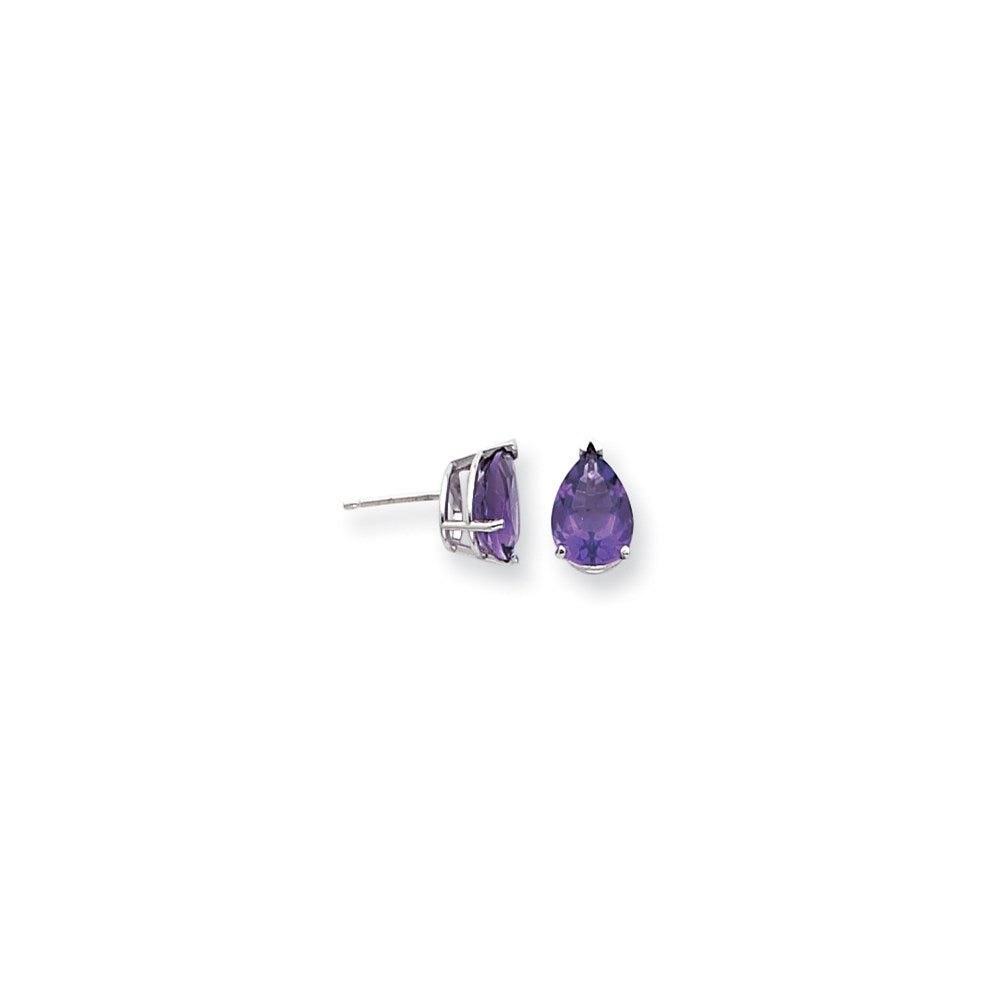 14k White Gold 10x7mm Pear Amethyst Checker Earrings XE83WAC