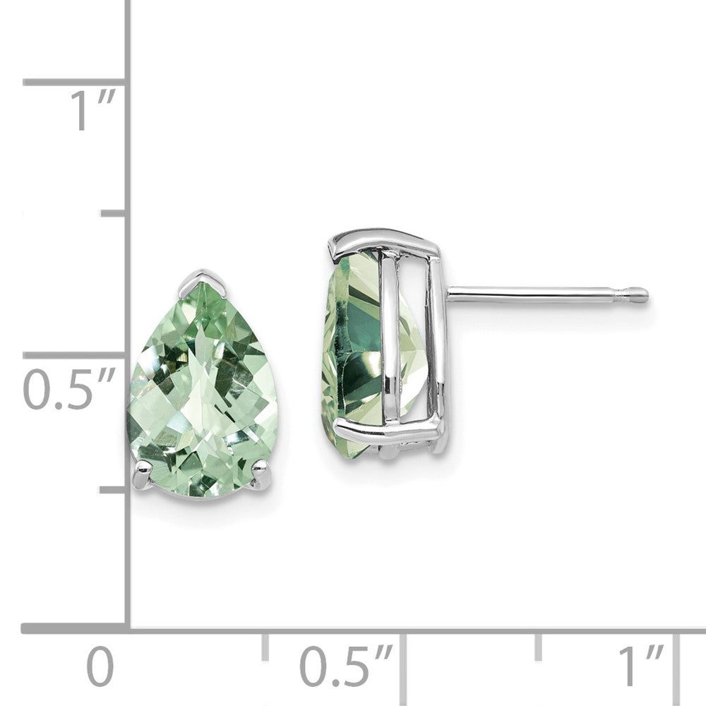 14k White Gold 10x7 Pear Checker-Cut Green Quartz Earrings XE83WCG