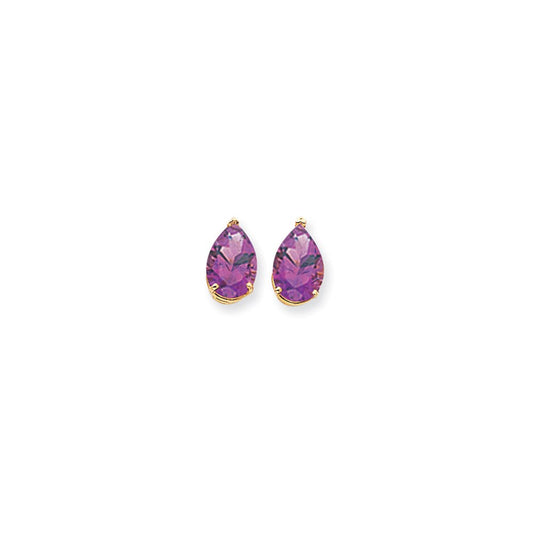14k Yellow Gold 12x8mm Pear Amethyst Checker Earrings XE84AC