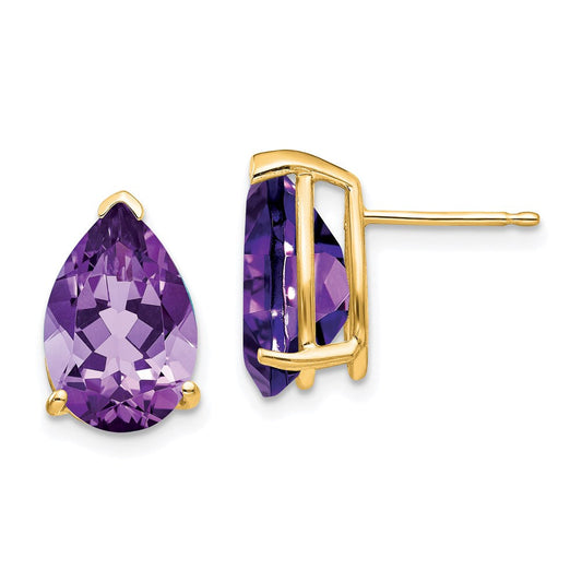 14k Yellow Gold Amethyst Pear Stud Earrings XE84AM