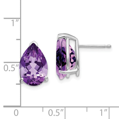14k White Gold Amethyst Pear Stud Earrings XE84WAM