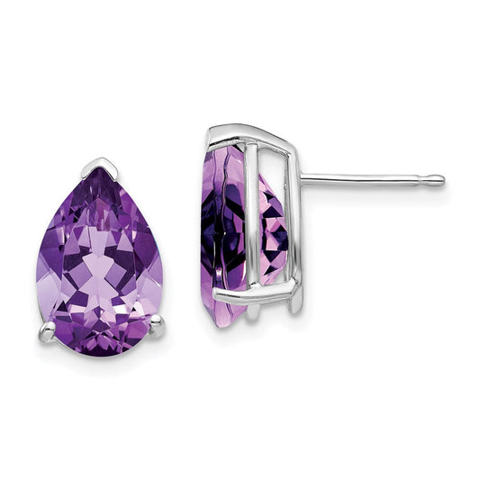 14k White Gold Amethyst Pear Stud Earrings XE84WAM