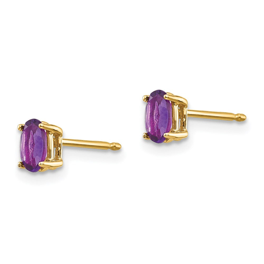 14k Yellow Gold 5x3mm Oval Amethyst Earrings XE85AM