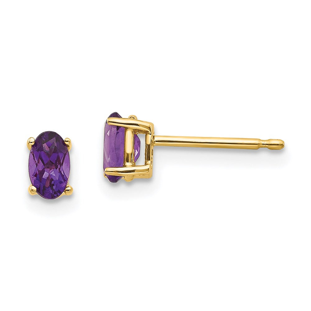 14k Yellow Gold 5x3mm Oval Amethyst Earrings XE85AM