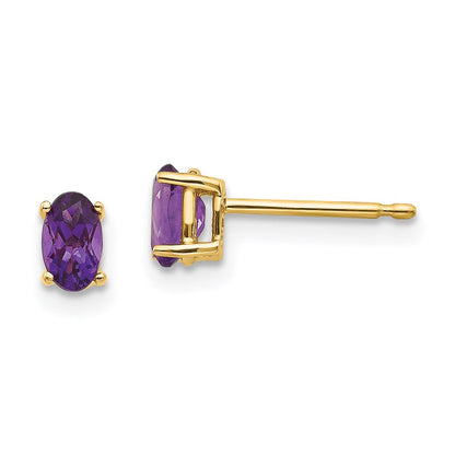 14k Yellow Gold 5x3mm Oval Amethyst Earrings XE85AM