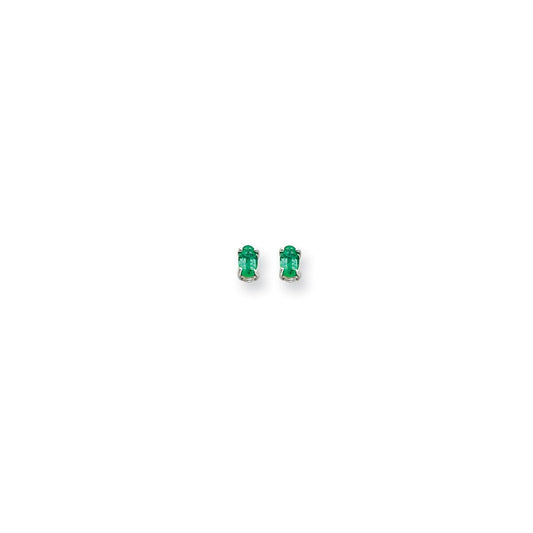 14k White Gold 5x3mm Oval Emerald Earrings XE85WE