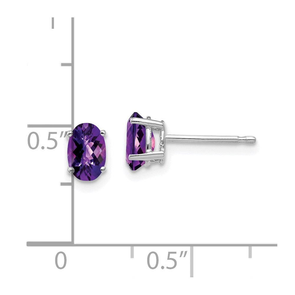 14k White Gold 6x4mm Oval Amethyst Checker Earrings XE86WAC