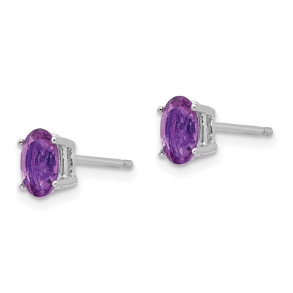 14k White Gold 6x4mm Oval Amethyst Earrings XE86WAM