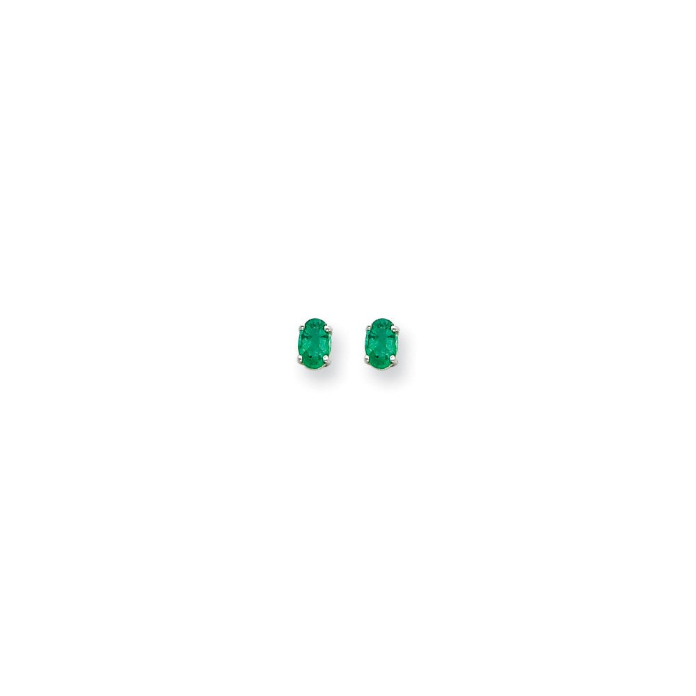 14k White Gold 6x4mm Oval Emerald Earrings XE86WE