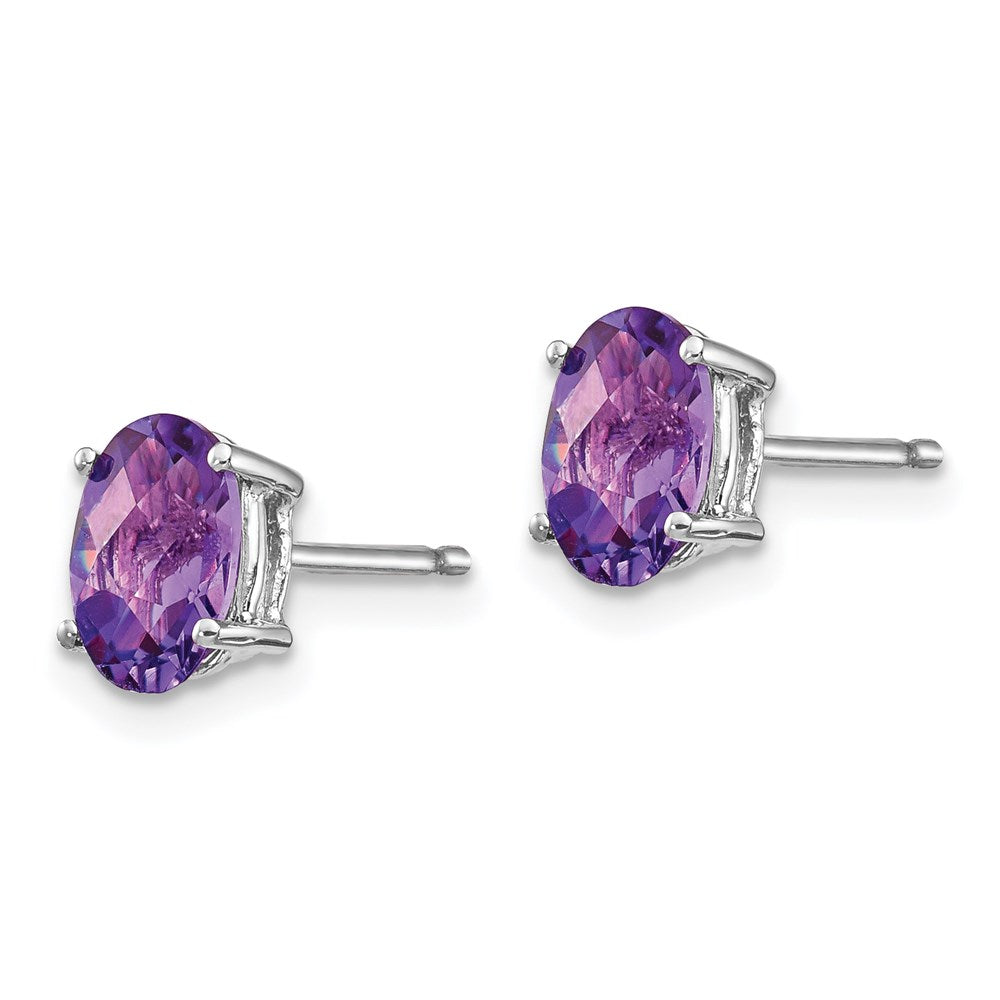 14k White Gold 7x5mm Oval Amethyst Checker Earrings XE87WAC