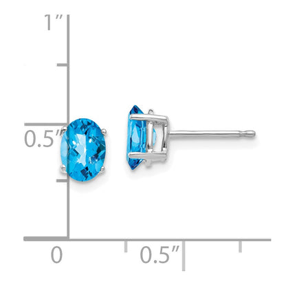 14k White Gold 7x5mm Oval Blue Topaz Checker Earrings XE87WBC