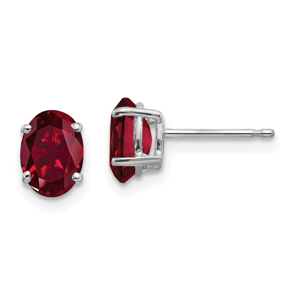 14k White Gold 7x5mm Oval Created Ruby Earrings XE87WCR