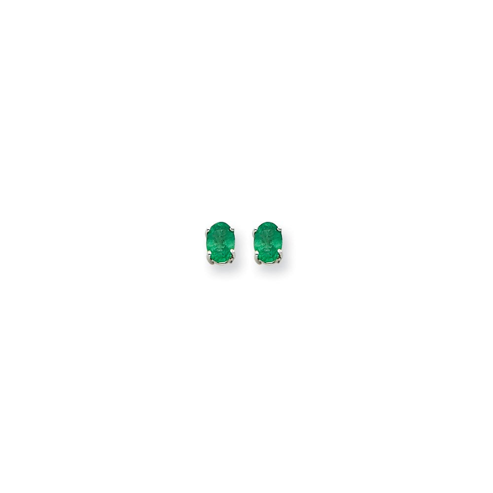 14k White Gold 7x5mm Oval Emerald Earrings XE87WE