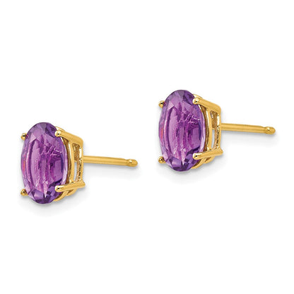 14k Yellow Gold 8x6mm Oval Amethyst Earrings XE88AM