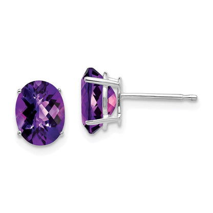 14k White Gold 8x6mm Oval Amethyst Checker Earrings XE88WAC