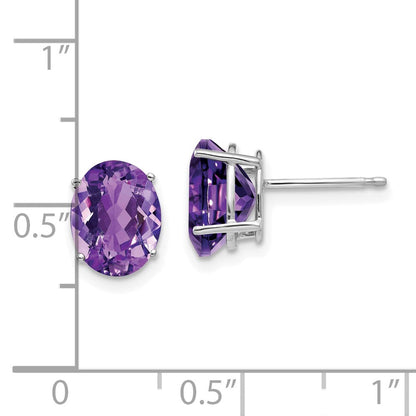 14k White Gold 9x7mm Oval Amethyst Earrings XE89WAM