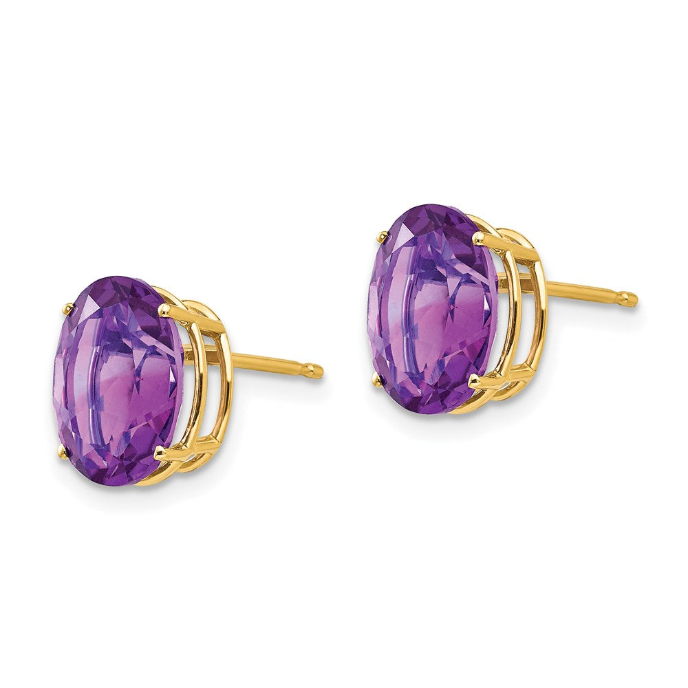 14k Yellow Gold 10x8mm Oval Amethyst Earrings XE90AM