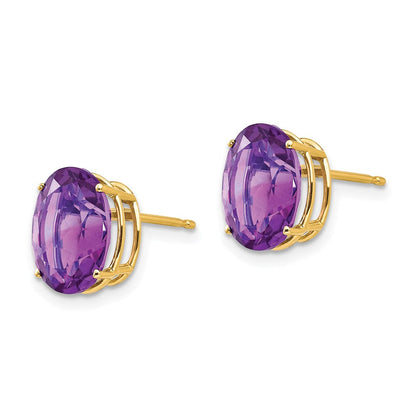 14k Yellow Gold 10x8mm Oval Amethyst Earrings XE90AM