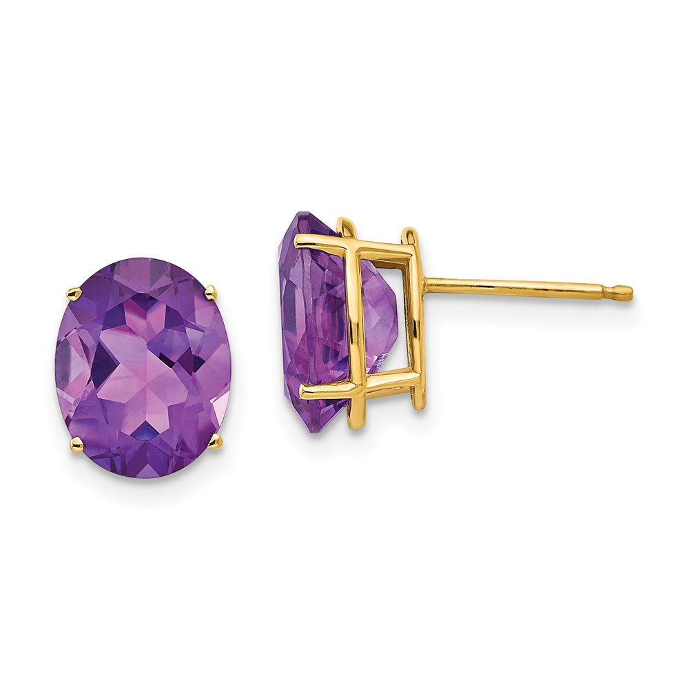 14k Yellow Gold 10x8mm Oval Amethyst Earrings XE90AM