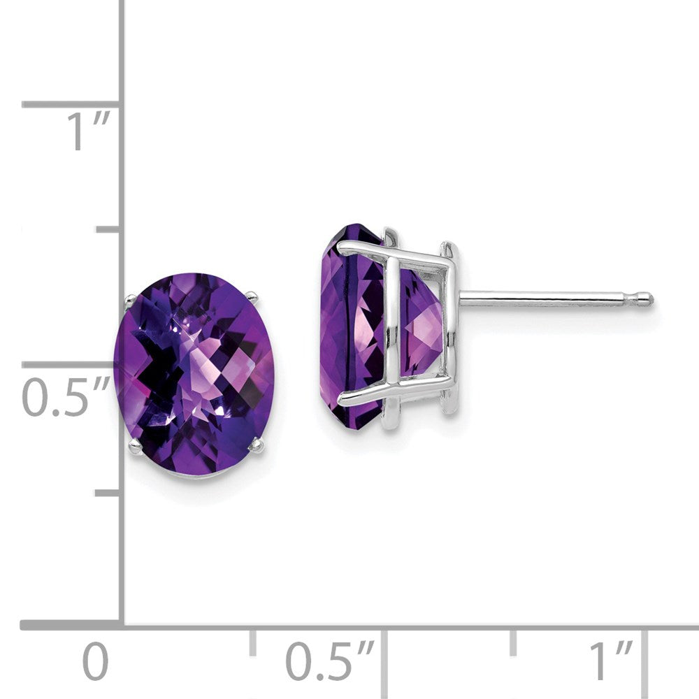 14k White Gold 10x8mm Oval Amethyst Checker Earrings XE90WAC