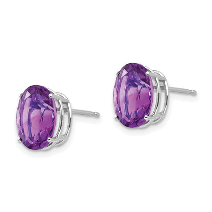 14k White Gold 10x8mm Oval Amethyst Earrings XE90WAM