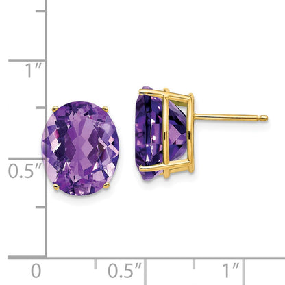 14k Yellow Gold 12x10mm Oval Amethyst Earrings XE91AM