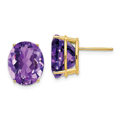 14k Yellow Gold 12x10mm Oval Amethyst Earrings XE91AM