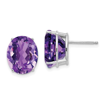 14k White Gold Amethyst Oval Stud Earrings XE91WAM