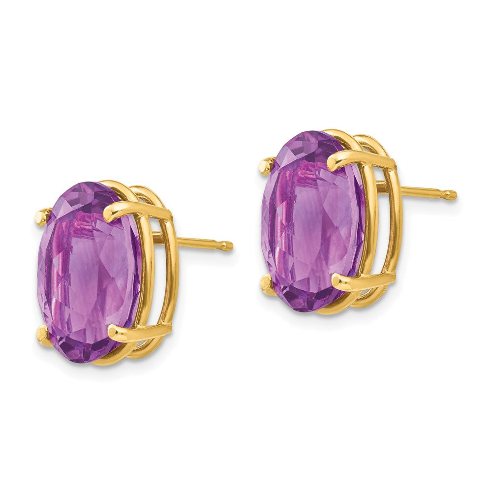 14k Yellow Gold 14x10mm Oval Amethyst Earrings XE92AM