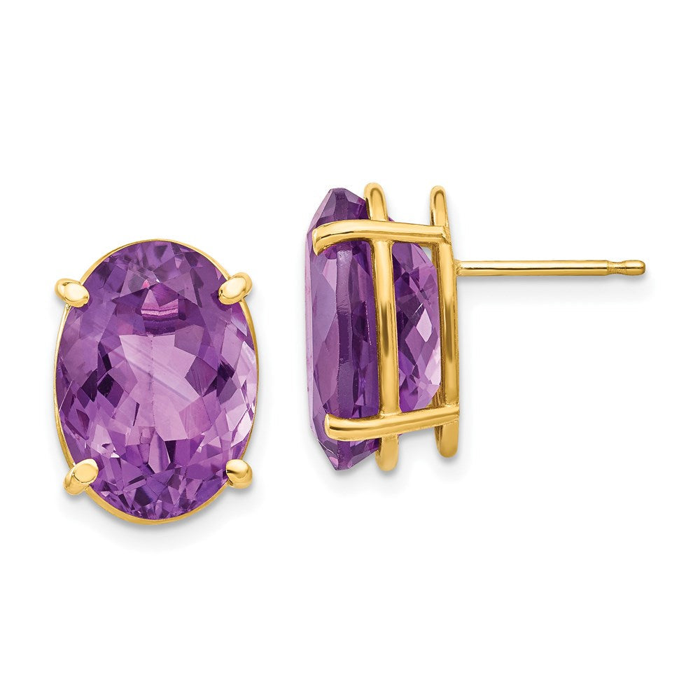 14k Yellow Gold 14x10mm Oval Amethyst Earrings XE92AM