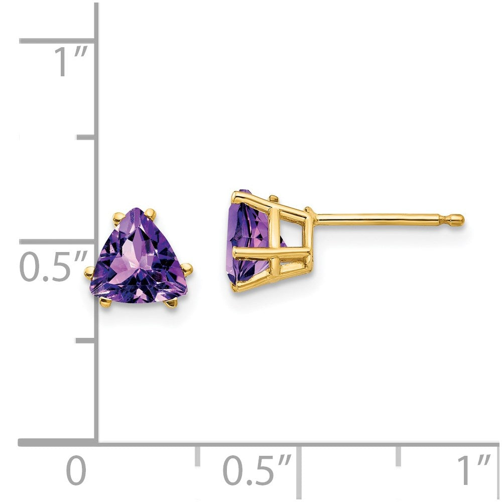 14k Yellow Gold 6mm Trillion Amethyst Earrings XE94AM