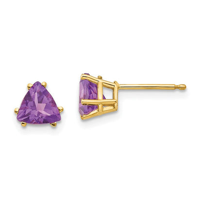14k Yellow Gold 6mm Trillion Amethyst Earrings XE94AM