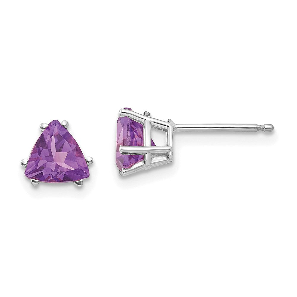 14k White Gold 6mm Trillion Amethyst Earrings XE94WAM