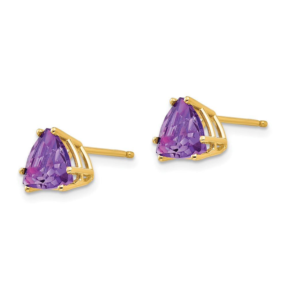 14k Yellow Gold 7mm Trillion Amethyst Earrings XE95AM
