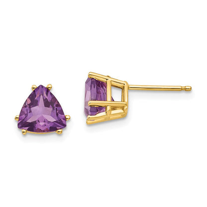 14k Yellow Gold 7mm Trillion Amethyst Earrings XE95AM