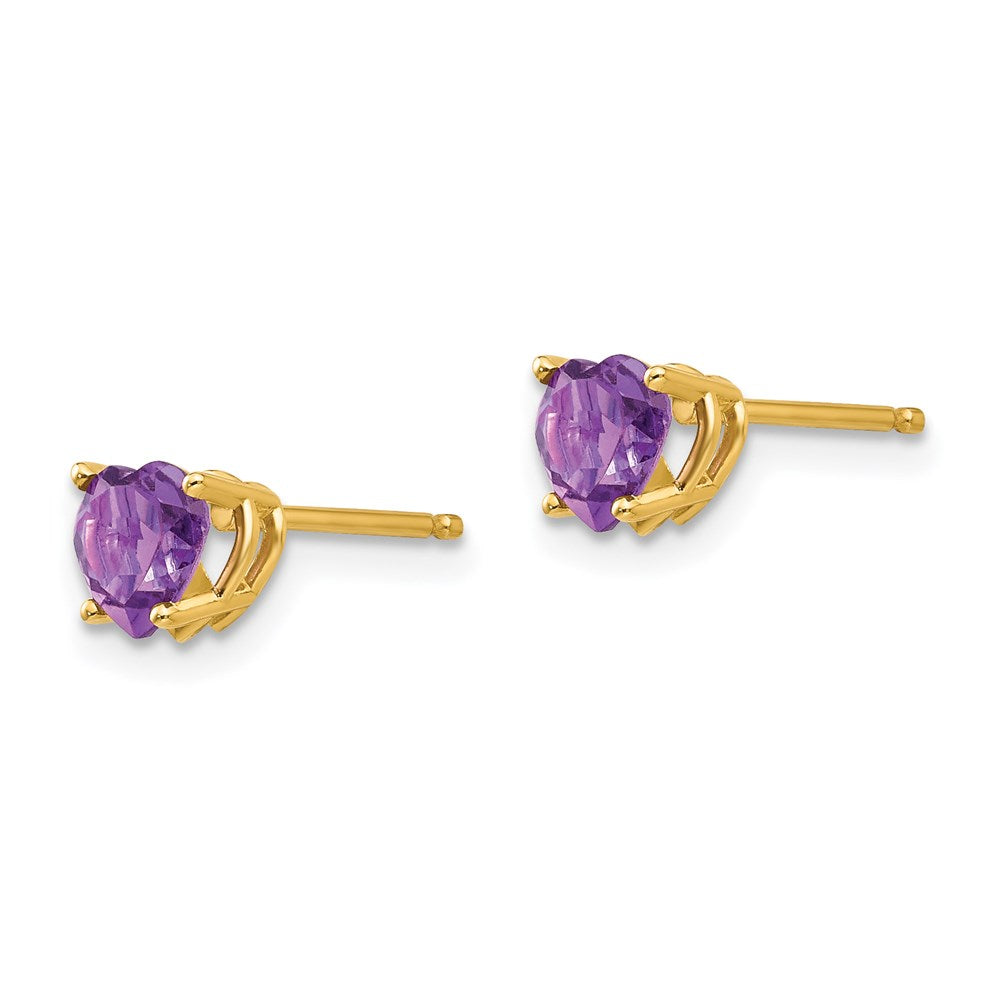 14k Yellow Gold 5mm Heart Amethyst Earrings XE97AM
