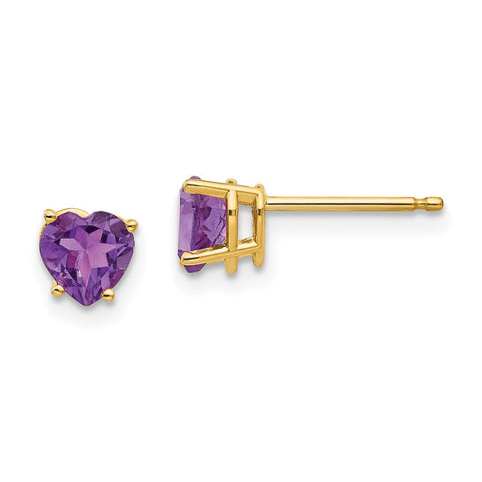 14k Yellow Gold 5mm Heart Amethyst Earrings XE97AM