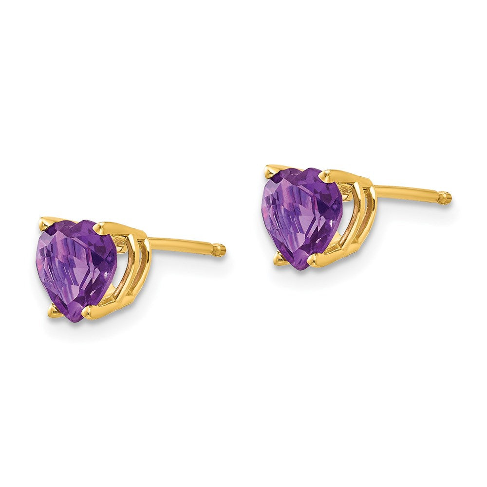 14k Yellow Gold 6mm Heart Amethyst Earrings XE98AM