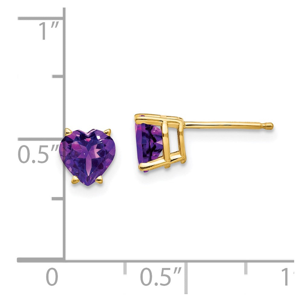 14k Yellow Gold 6mm Heart Amethyst Earrings XE98AM