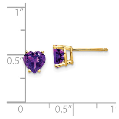 14k Yellow Gold 6mm Heart Amethyst Earrings XE98AM